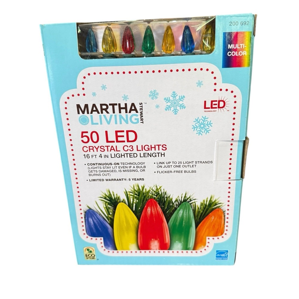 Martha Stewart Living 50 LED Crystal C3 Lights Multicolor 16.3 Ft Length NEW
